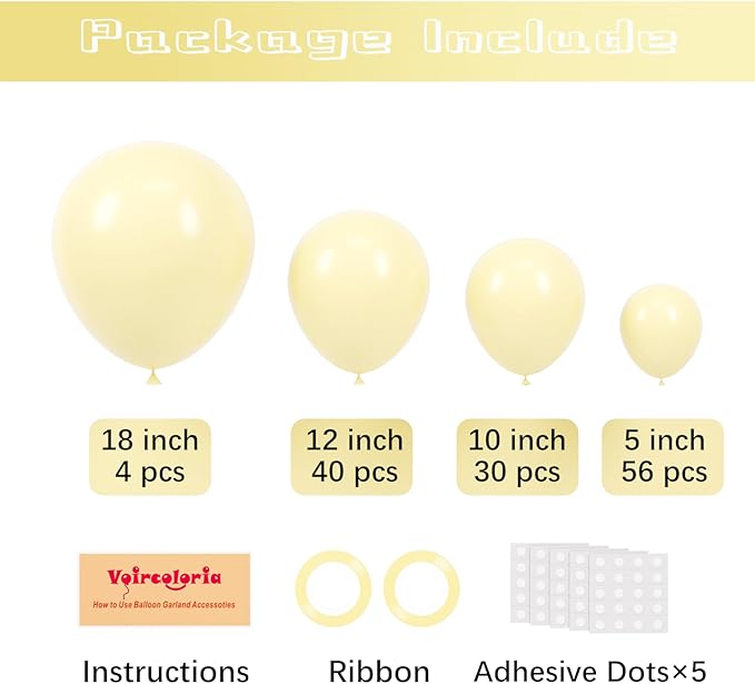 130pcs Pastel Yellow Balloons Different Sizes 18" 12" 10" 5" Light Yellow Latex Balloon Garland Arch Kit for Birthday Baby Shower Graduation Wedding Gender Reveal Party Decorations-HomvellaHome