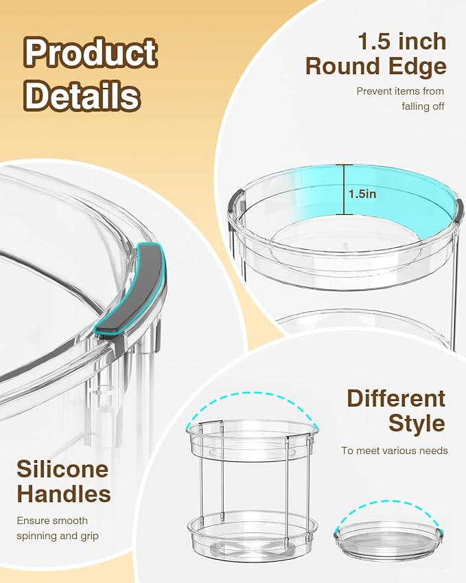 2 Pack Lazy Susan Organizer 9.25''and 11.81'' Two-Tier Lazy Susan Turntable for Cabinet, Spice Rack, and Pantry Storage - Spinning Makeup Organizer for Bathroom, Clear-HomvellaHome