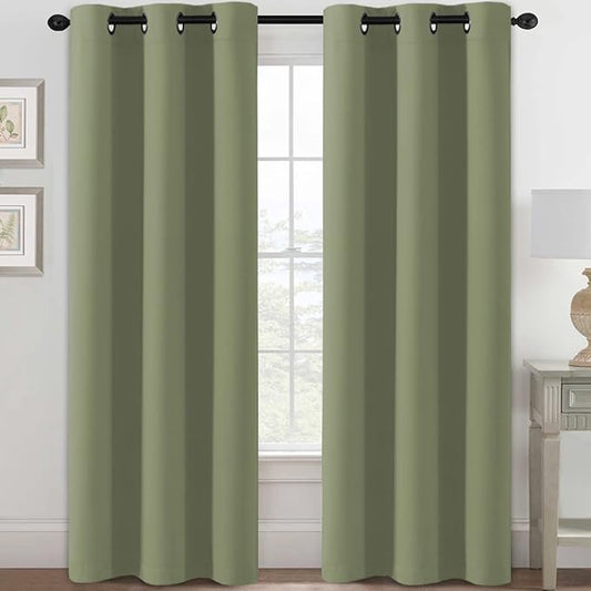 H.VERSAILTEX Blackout Curtains for Bedroom Thermal Insulated Room Darkening Living Room Curtains 84 Inch Long Grommet Privacy Protection Window Curtain Panels/Drapes for Nursery, 2 Panels, Sage-HomvellaHome