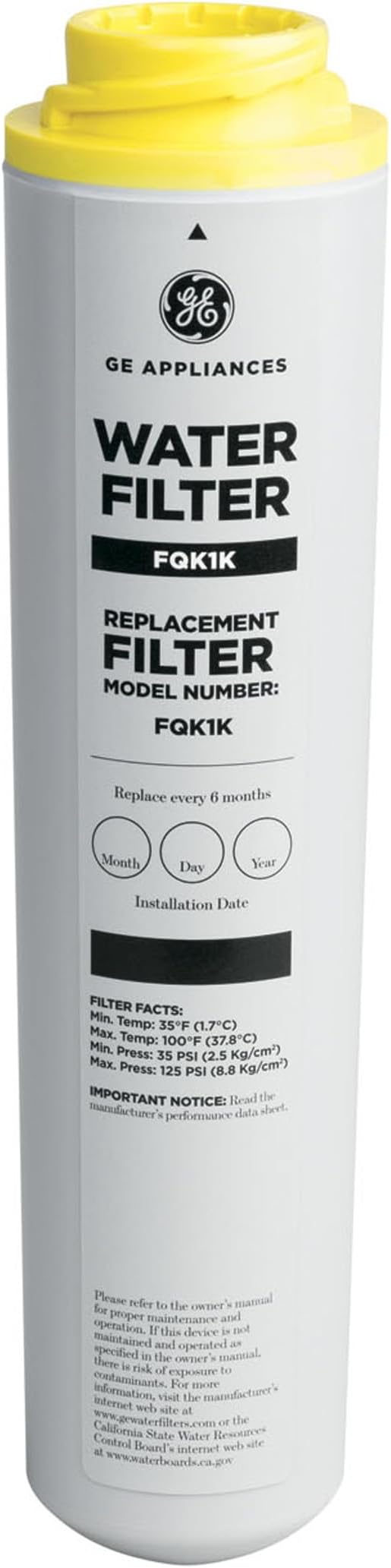 GE FQK1K Under Sink Water Filter | Replacement for Water Filtration System | Easy Install | Reduces Sediment, Rust & Other Impurities from Water | Replace Every 6 Months for Best Results | 1 Filter-HomvellaHome