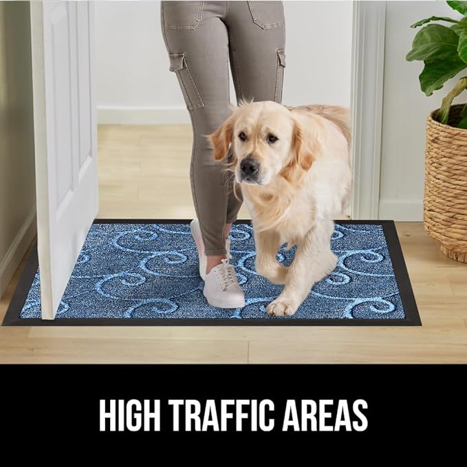 GORILLA GRIP 100% Waterproof All-Season WeatherMax Doormat, US Designed Natural Rubber, Stain and Fade Resistant, Low Profile Indoor Outdoor Door Mats, Easy Clean Patio Mat, 17x29, Ocean Blue Waves-HomvellaHome