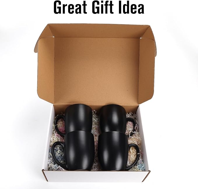 16 OZ Stoneware Coffee Mug Set of 6, Black Ceramic Mug with Different Color Inside, Colorful Porcelain Mug with Handle for Latte Espresso Cappuccino-HomvellaHome