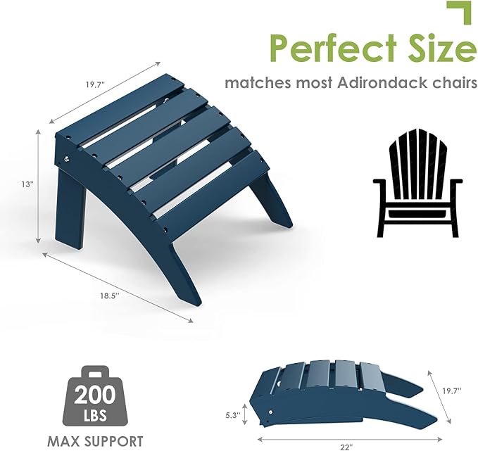 GREENVINES Adirondack-Ottoman | HDPE Plastic | Outdoor Footrest | All Weather | Foot Rest | Foot Stool | Blue | for Adirondack Chair | for Patio Backyard Pool-HomvellaHome