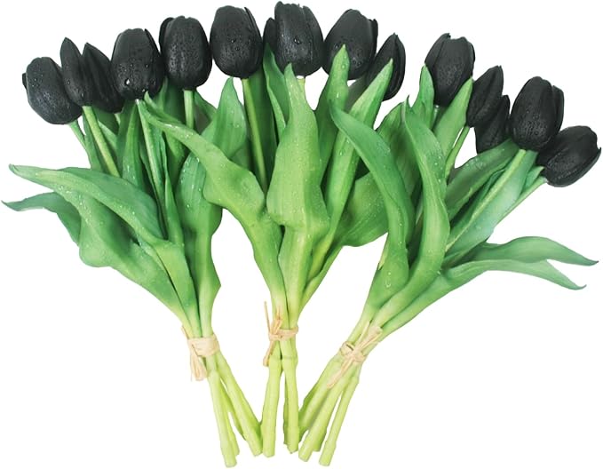 15pcs Artificial Tulips Flowers, Fake Tulips Real Touch, Faux Latex Tulips Bouquets, for Party Wedding Home Room Decoration (Black)-HomvellaHome