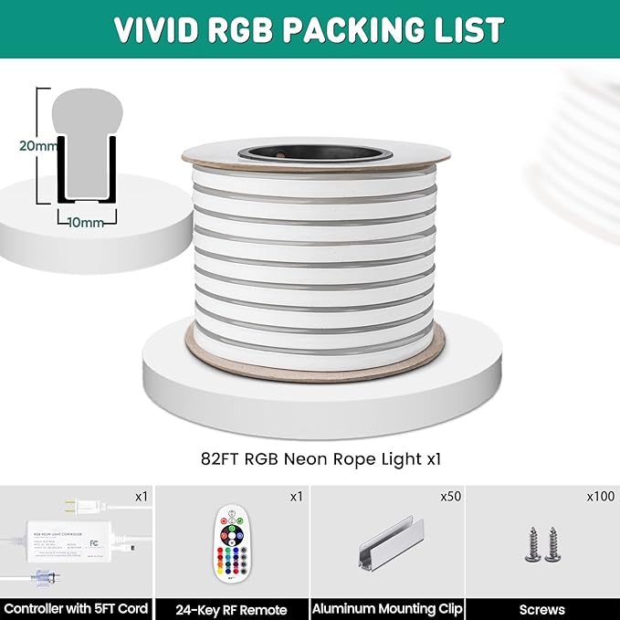 GZBtech RGB LED Neon Rope Lights 82FT/25M, AC 110-120V Waterproof Color Changing LED Rope with Remote Controller, Dimmable Multi Color Neon Rope Lighting for Indoor Outdoor Commercial Use-HomvellaHome