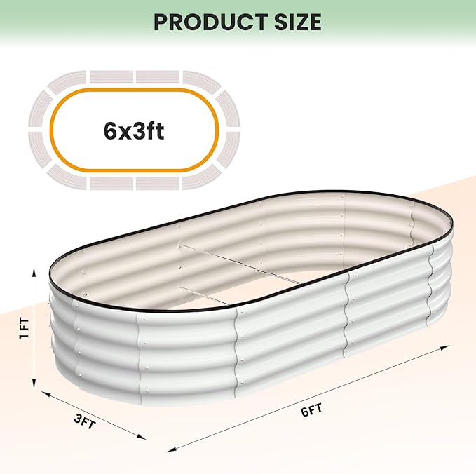2 Pcs 6x3x1ft Oval Raised Garden Bed, Galvanized Raised Beds,Open-Ended Base Metal Raised Planter Beds,Garden Bed Outdoor,Planter Raised Boxes for Vegetables, Flowers,Tool-Free Asse,White-HomvellaHome
