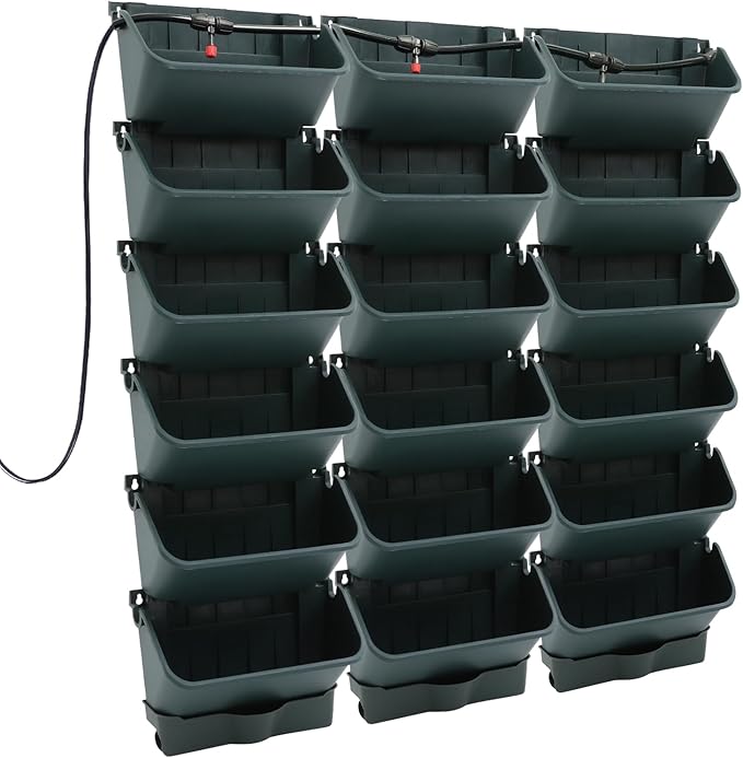 18 Pots Self-Watering Wall-Mounted Planter, 39.4”L x 39.4”H Vertical Wall Planter Self Watering Stackable Planters Vertical Garden Wall Garden Planter Outdoor Indoor for Herbs Flowers Strawberries-HomvellaHome