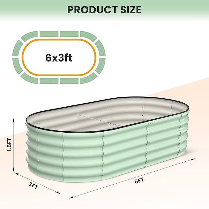 2 Pcs 6x3x1.5ft Oval Raised Garden Bed, Galvanized Raised Beds,Open-Ended Base Metal Raised Planter Beds,Garden Bed Outdoor,Planter Raised Boxes for Vegetables, Flowers,Tool-Free Asse,Green-HomvellaHome