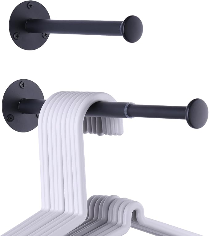 2 Pack Retractable Hanger Holder for Laundry Room, Wall Mount Organizer Rack for Lightweight Clothes, Space Saving Laundry Hook Rod, Keep Empty Hangers Handy, Black-HomvellaHome