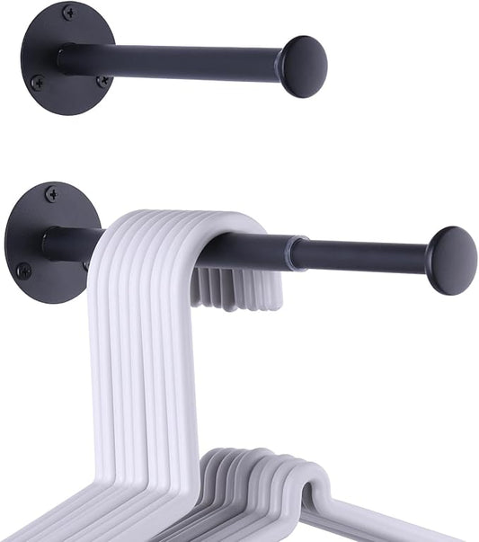 2 Pack Retractable Hanger Holder for Laundry Room, Wall Mount Organizer Rack for Lightweight Clothes, Space Saving Laundry Hook Rod, Keep Empty Hangers Handy, Black-HomvellaHome