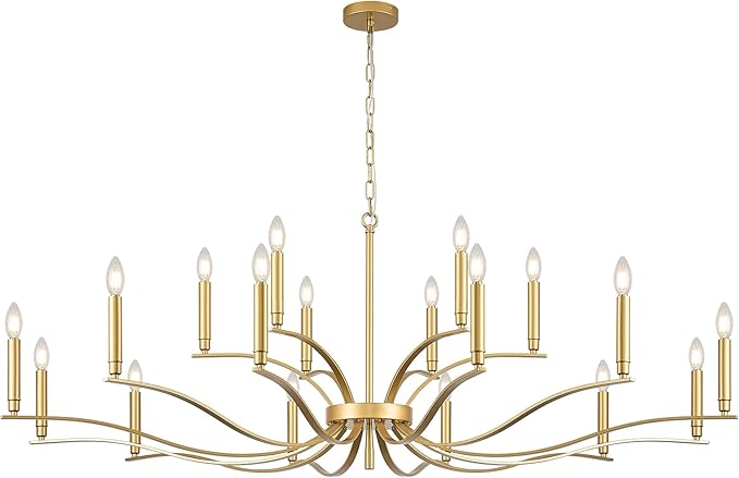 18 Light Gold Living Room Chandelier High Ceiling Foyer Candle Chandelier Large Modern Brass 59in Metal Chandeliers Hanging Light for Master Bedroom Dining Room Light Fixture Over Table-HomvellaHome