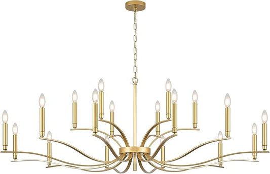 18 Light Gold Living Room Chandelier High Ceiling Foyer Candle Chandelier Large Modern Brass 59in Metal Chandeliers Hanging Light for Master Bedroom Dining Room Light Fixture Over Table-HomvellaHome