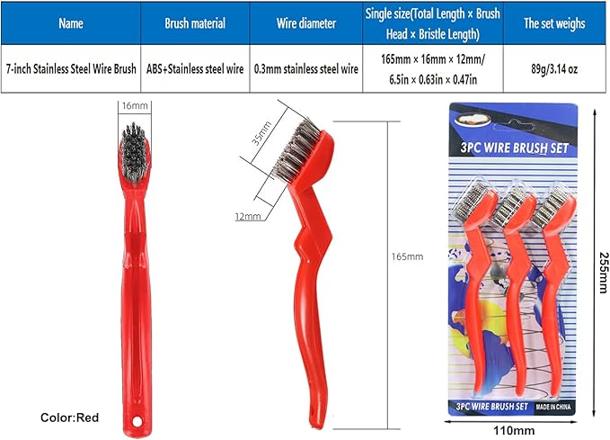 GOLDEN SMILE 3-Pack Heavy-Duty Stainless Steel Wire Brushes – 7" Ultra-Stiff 5x29 Grid (40% Denser Bristles) – Resists Bending, Rust & Grime Blaster for Industrial Cleaning-HomvellaHome