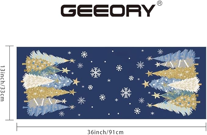 GEEORY Christmas Table Runner 13x36 Inch, Xmas Trees Snowflakes Holiday Decorative Farmhouse Table Decoration for Kitchen Dinning, Indoor Outdoor Dinner Party Decor (Blue) GT151-36-HomvellaHome
