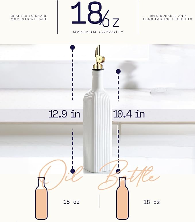 getstar 18 oz Olive Oil Dispenser Bottle for Kitchen, Ceramic Oil Bottle with Automatic Stainless Steel Pourer (Golden Pourer)-HomvellaHome