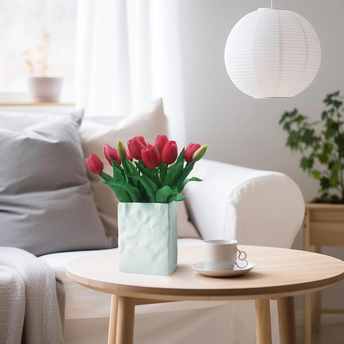 15pcs Artificial Tulips Flowers, Fake Tulips Real Touch, Faux Latex Bouquets, for Party Wedding Home Room Decoration (Rose Red)-HomvellaHome