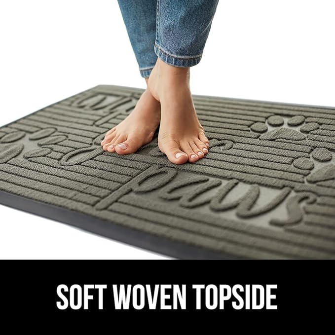 GORILLA GRIP 100% Waterproof All-Season WeatherMax Doormat 35x23, US Designed Natural Rubber, Stain and Fade Resistant, Low Profile Indoor Outdoor Door Mats, Easy Clean Patio Mat, Stone Paws-HomvellaHome
