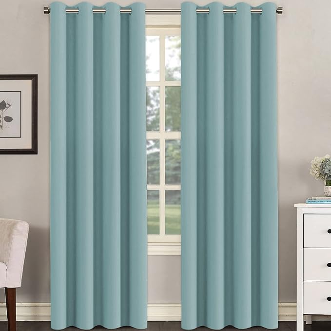 H.VERSAILTEX Blackout Window Treatment Curtains/Panels, Thermal Insulated Room Darkening Solid Grommet Drapes for Bedroom/Living Room Window (52 Inch by 108 Inch, Mineral Blue, Set of 2)-HomvellaHome