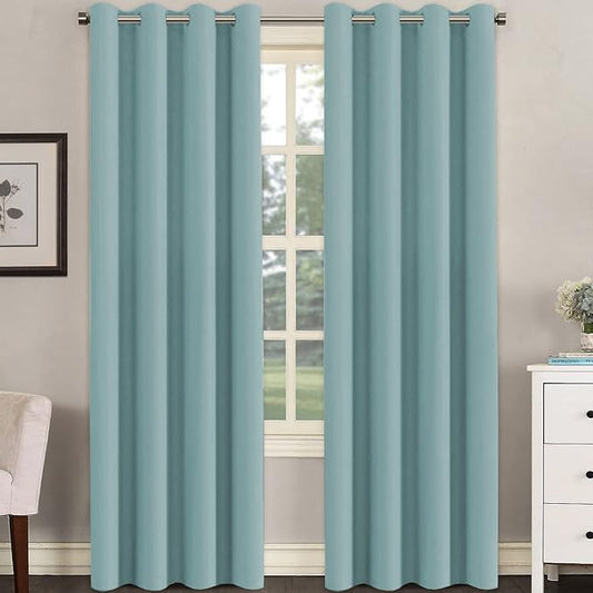 H.VERSAILTEX Blackout Window Treatment Curtains/Panels, Thermal Insulated Room Darkening Solid Grommet Drapes for Bedroom/Living Room Window (52 Inch by 108 Inch, Mineral Blue, Set of 2)-HomvellaHome