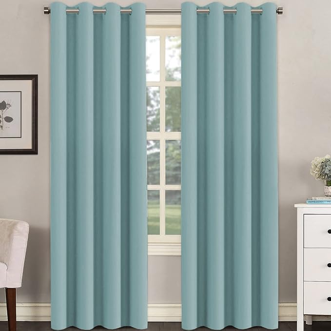 H.VERSAILTEX Premium Blackout Thermal Insulated Room Darkening Curtains for Bedroom/Living Room - Classic Grommet Top (2 Panels, Mineral Blue, 52 Inch by 96 Inch)-HomvellaHome