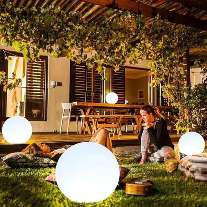 Globe Floor Lamp, 14-in Rechargeable LED Ball Light Globe Light w/Remote, Versatile Glowing Orb Mood Lamps Waterproof Outdoor Orb Lamp, Dimmable RGB Color Changing Light Up Ball for Home Garden Yard-HomvellaHome