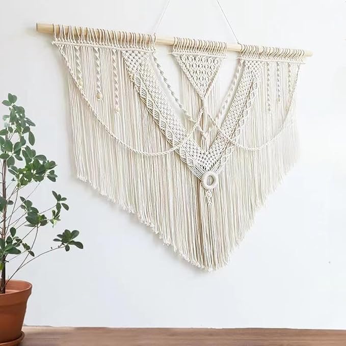 guzhiou large macrame wall hanging - Boho Tapestry Macrame Wall Decor Art- Chic Bohemian Handmade Woven Tapestry Home Decoration for Bedroom Living Room Apartment Wedding Party - 43"x32" (Beige-A)-HomvellaHome