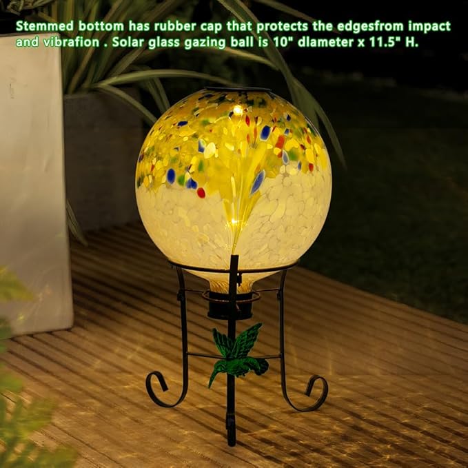 10" Diameter Solar Gazing Ball and 8.5" Metal Stand Indoor Outdoor Yard Art Ornament Coloful Spot Glass Globe Sphere Solar Gazing Balls for Garden,Lawn,Porch,Patio Birthday Gifts for Women,Mom-HomvellaHome
