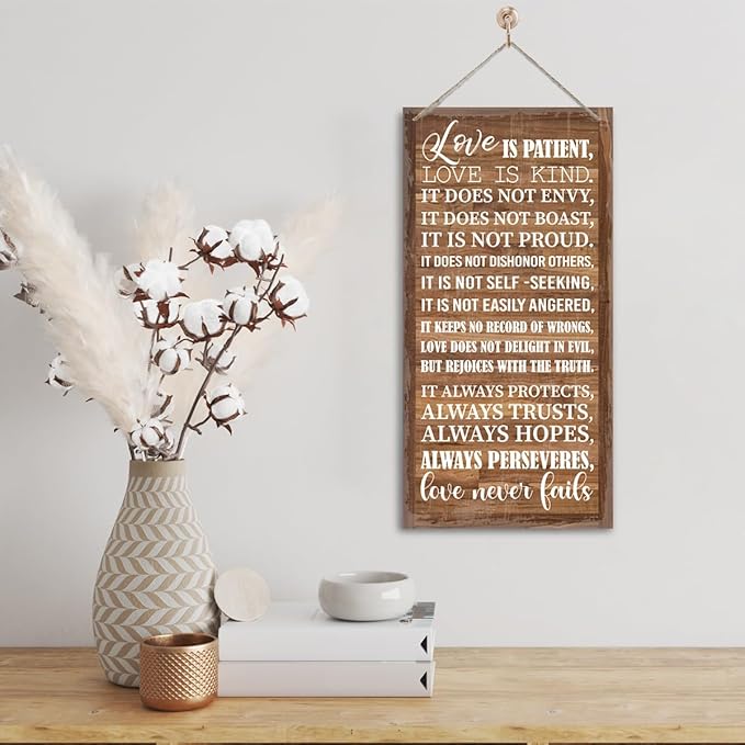 1 Corinthians 13:4-8 Inspirational Hanging Wood Decor Sign, Printed Wood Sign, Love is Patient, Love is Kind Quote, Hanging Bible Verses Woods Wall Signs, Rustic Home Decor Signs, Christian Gift I1-HomvellaHome