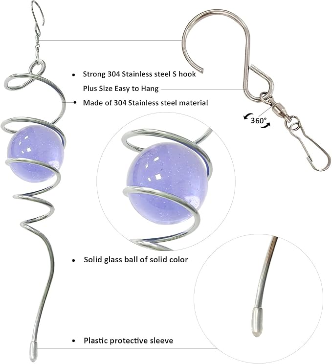 Gazing Ball Spiral Decorative Wind Spinner Sun Catcher 11inch Tail and 2 inch Glass Orb. Indoor Outdoor Garden Decoration Wind Sculptures-13 inch Height (Purple)-HomvellaHome