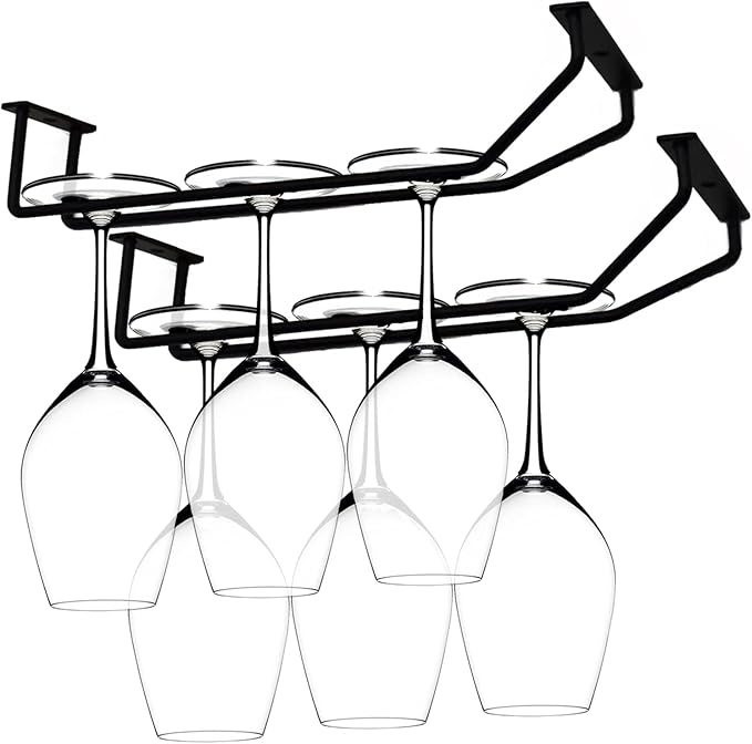 10.8 Inch Black Wine Glass Rack, Under Cabinet Wine Glass Holder Stainless Steel Stemware Rack - Hanging Stemware Holder for Cabinet Kitchen Bar, Set of 2-HomvellaHome