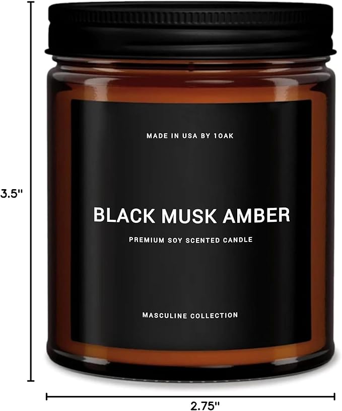 1OAK Black Musk Amber Candle - Soy Wax Scented Candle for Men - 7oz, Long Burning, Masculine - Premium Gift Option-HomvellaHome