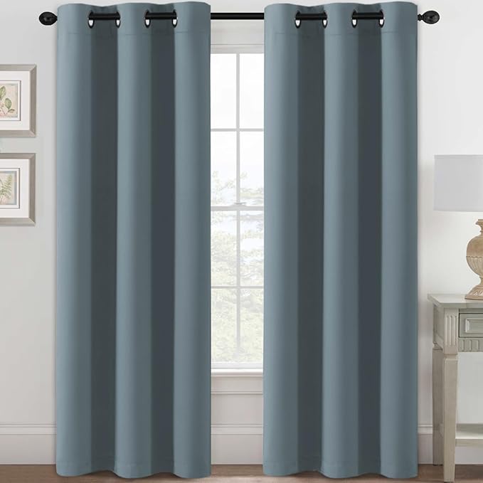 H.VERSAILTEX Blackout Curtains for Bedroom Thermal Insulated Room Darkening Living Room Curtains 84 Inch Long Grommet Privacy Protection Window Curtain Panels/Drapes for Nursery, 2 Panels,Stone Blue-HomvellaHome