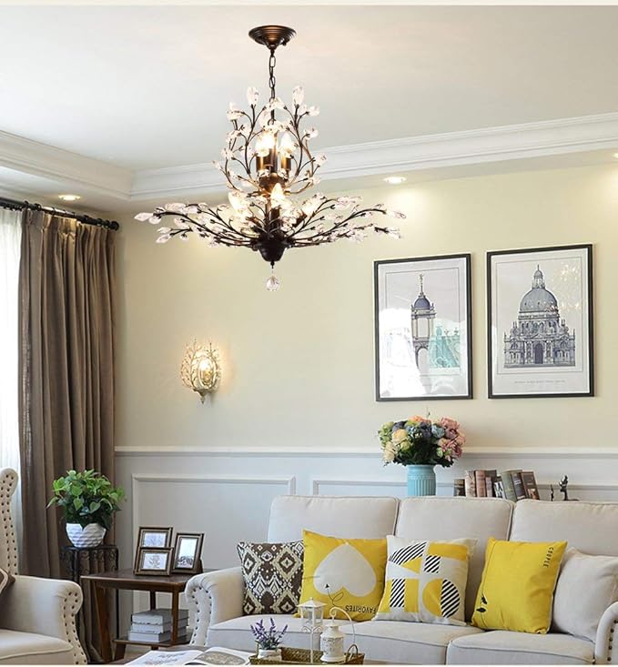 Ganeed Crystal Chandeliers,Vintage 8 Lights Pendant Light,K9 Clear Crystal Chandelier Lighting Fixtures,Ceiling Light for Living Room Bedroom Restaurant Porch Hallway (Black)-HomvellaHome