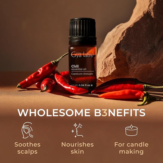 Gya Labs Chili Essential Oil for Hair Healthy - 0.34 Fl Oz - 100% Pure Natural Chili Oil for Skin, Diffusers, Candle Making Scent-HomvellaHome