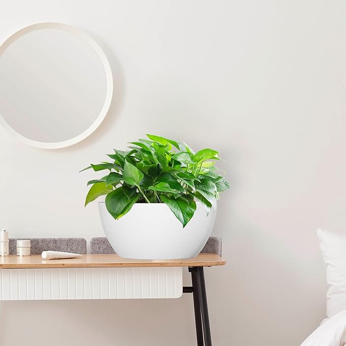 10 inch Hanging Planters for Outdoor Indoor Plants with Drainage Holes and Chain, 2 Pack Round Hanging Flower Plant Pots for Garden Home Porch Decor, White-HomvellaHome