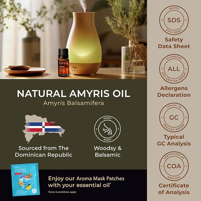 Gya Labs Amyris Essential Oil for Skin - 0.34 Fl Oz - 100% Pure Natural Amyris Oil for Diffuser, Massage, Aromatherapy & Candle Making Scent-HomvellaHome