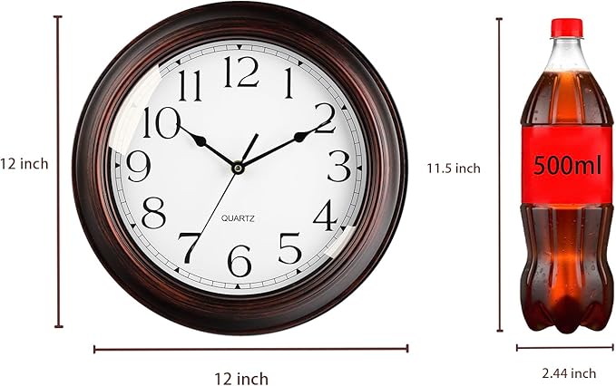 12 Inch Wall Clocks Battery Operated Silent Non-Ticking Wall Clock Vintage Retro Rustic Style Decorative for Living Room Kitchen (Bronze)-HomvellaHome