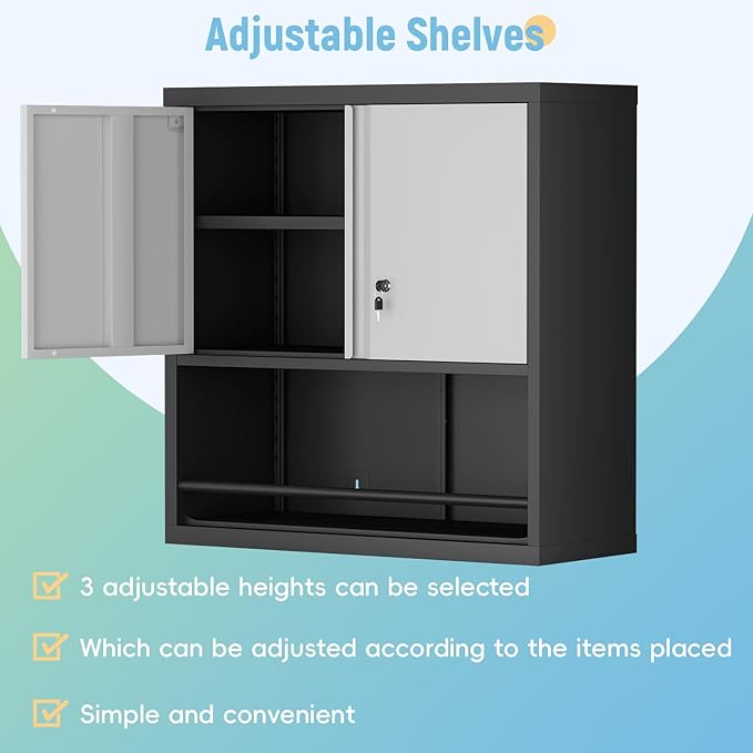 Garage Cabinets,Metal Storage Cabinet with Locking Door,Lockable Wall Mount Cabinet for Storage,Hanging Cabinets for Garage,Kitchen,Office-HomvellaHome