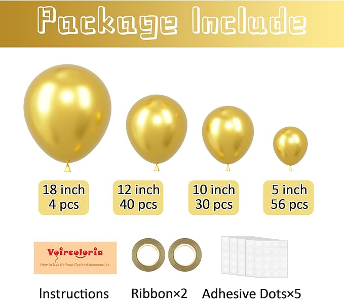 130pcs Metallic Gold Balloons Different Sizes 18" 12" 10" 5" Party Latex Balloons for Birthday Graduation Baby Shower Wedding Anniversary New Year Party Decorations-HomvellaHome