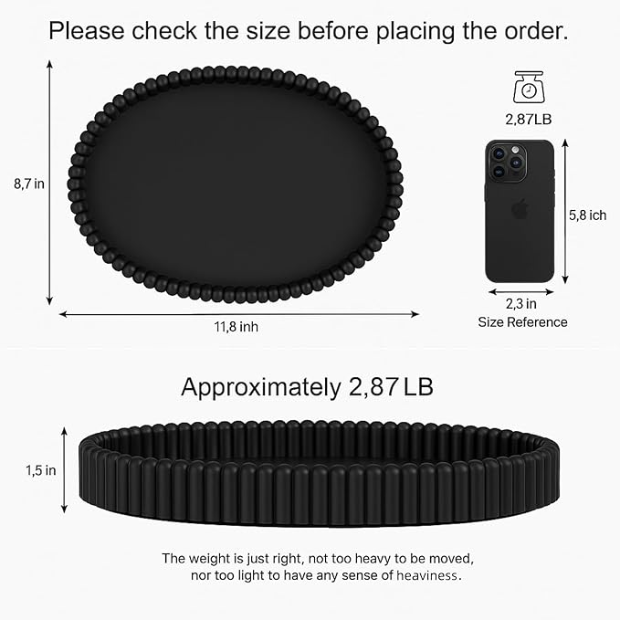 11.8in Decorative Tray for Coffee Table Decor- Modern Oval Concrete Tray for Home Decor- Minimalist Handcrafted Centerpieces Tray for Living Room, Kitchen Dining Table, Entryway (Black)-HomvellaHome