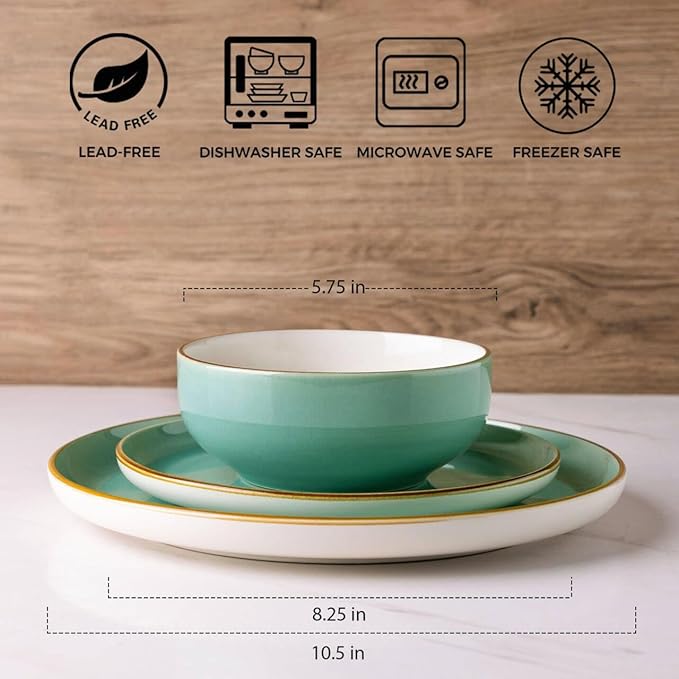GBHOME Ceramic Dinnerware Sets, 12 Pieces Stoneware Dinnerware Set, Plates and Bowls Sets, Dishwasher & Microwave Safe,Dishes Set | Service for 4-HomvellaHome