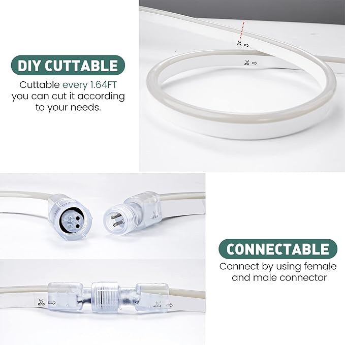 GZBtech Flexible LED Neon Rope Lights 132FT,AC 110-120V Waterproof Strip Light, 120 LEDs/M Cuttable Connectable Neon Lighting for Indoor Outdoor Home Decor/Commercial Building Use-Warm White 40M-HomvellaHome