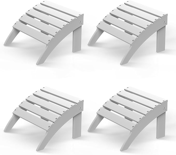GREENVINES Adirondack-Ottoman | Set of 4 | HDPE Plastic | Outdoor Footrest | All Weather | Foot Rest | Foot Stool | White | for Adirondack Chair | for Patio Backyard Pool-HomvellaHome