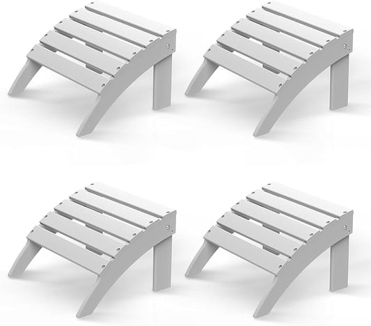 GREENVINES Adirondack-Ottoman | Set of 4 | HDPE Plastic | Outdoor Footrest | All Weather | Foot Rest | Foot Stool | White | for Adirondack Chair | for Patio Backyard Pool-HomvellaHome
