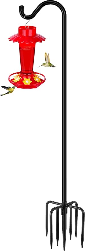 Gtongoko Adjustable Shepherds Hooks for Outdoor 76 Inch Bird Feeder Pole with 7 Prongs Base, 3/4 Inch Thick Heavy Duty for Hanging Bird Feeder, Plant Baskets,1 Pack-HomvellaHome