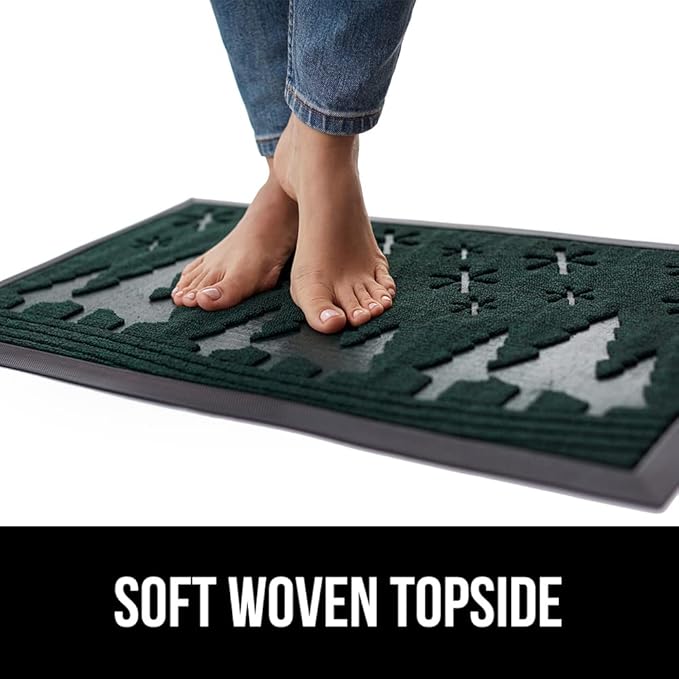 GORILLA GRIP 100% Waterproof All-Season WeatherMax Doormat, US Designed Natural Rubber, Stain and Fade Resistant, Low Profile Indoor Outdoor Door Mats, Easy Clean Patio Mat, 17x29, Green Snowscape-HomvellaHome