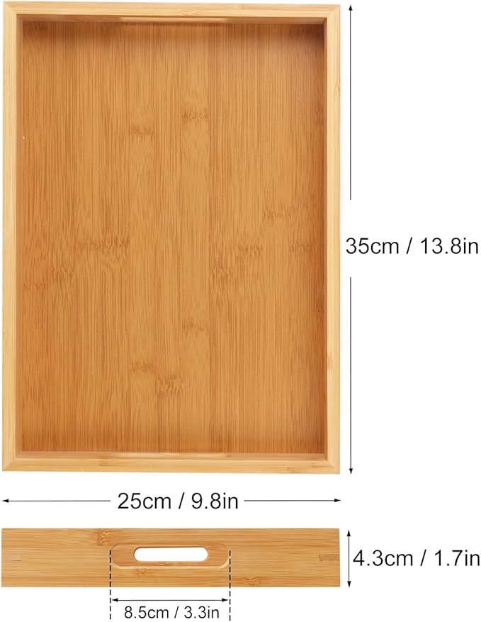2 Pack Large Bamboo Serving Tray with Handles, 14 x 10 inch Wooden Dinner Tray, Home Kitchen Breakfast Trays for Living Room Bedroom Kitchen Dinner Table, Picnic-HomvellaHome