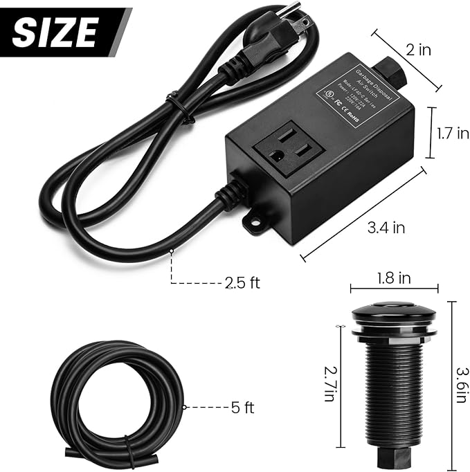 Garbage Disposal Air Switch Kit for SinkTop Waste Disposal with Stainless Steel Black Long Air Button by Briidea-HomvellaHome