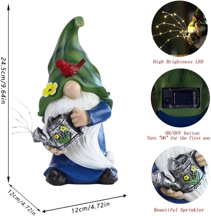 Garden Gnomes Outdoor with LED Solar Light - 11’’Spring Gnomes Decorations for Home/Yard/Patio with Lantern - Solar Garden Statues (Teapot gnome)-HomvellaHome