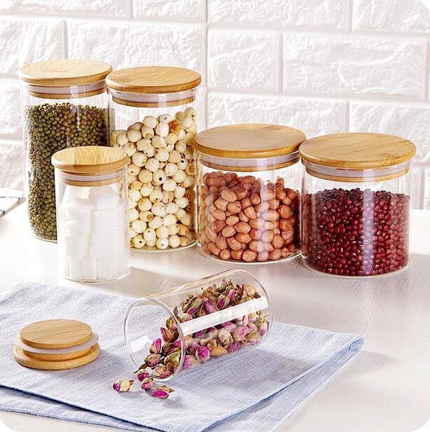 15oz Glass Food Storage Jars, Glass Jars with Bamboo Lids, Kitchen Storage Jars, Set of 6, Canisters with Airtight Lids for Spice, Coffee, Cookie, Pantry Organizers-HomvellaHome